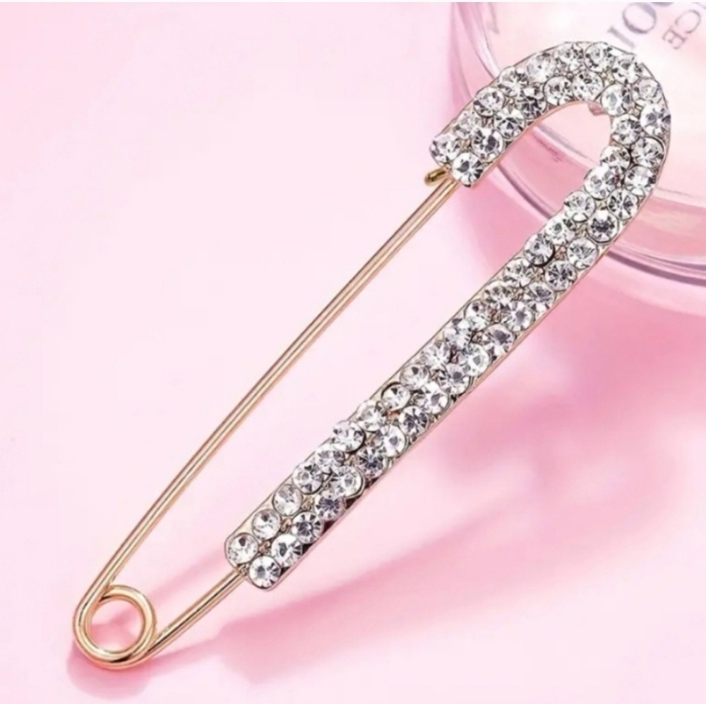 Rhinestone Gold Safety Pin Brooch Pin